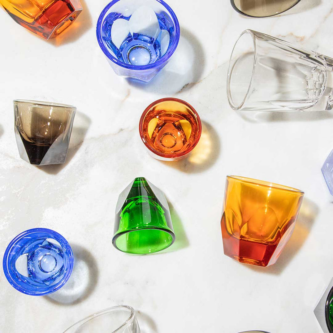 Vero drinking glasses in assorted colors and sizes