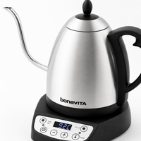 Bonavita Classic 1.0L Gooseneck Precision Temperature Electric Kettle| Coffee Brew and Tea, 1200 Watt, LED Panel, Stainless Steel