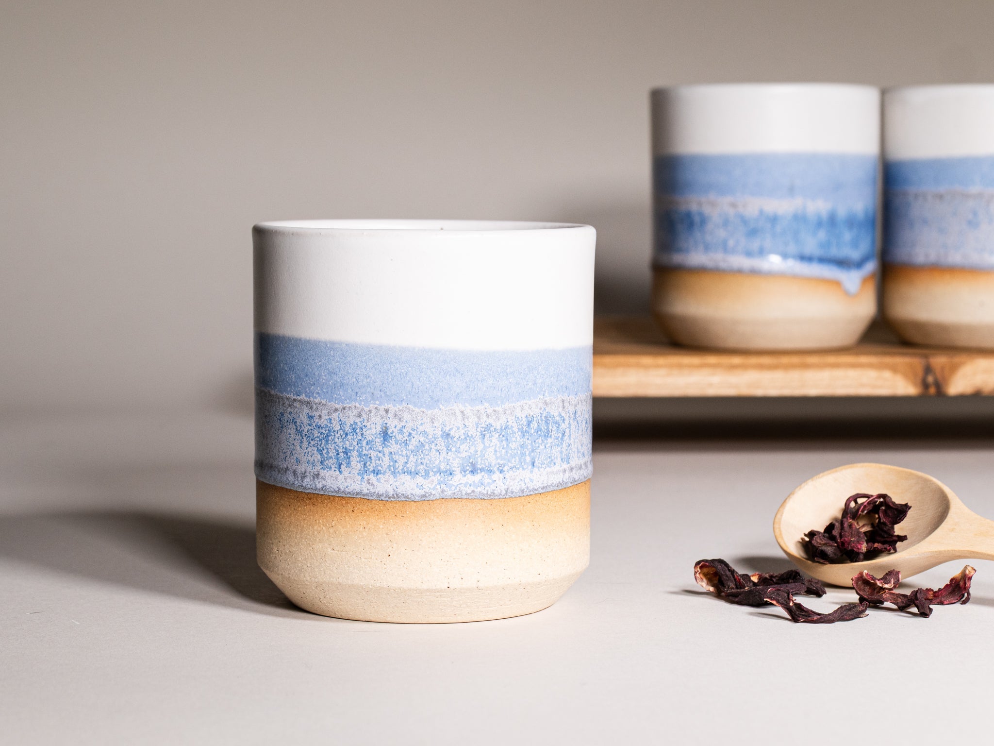 Spinware 14 oz Stoneware Tumbler — Blue-Purple & White