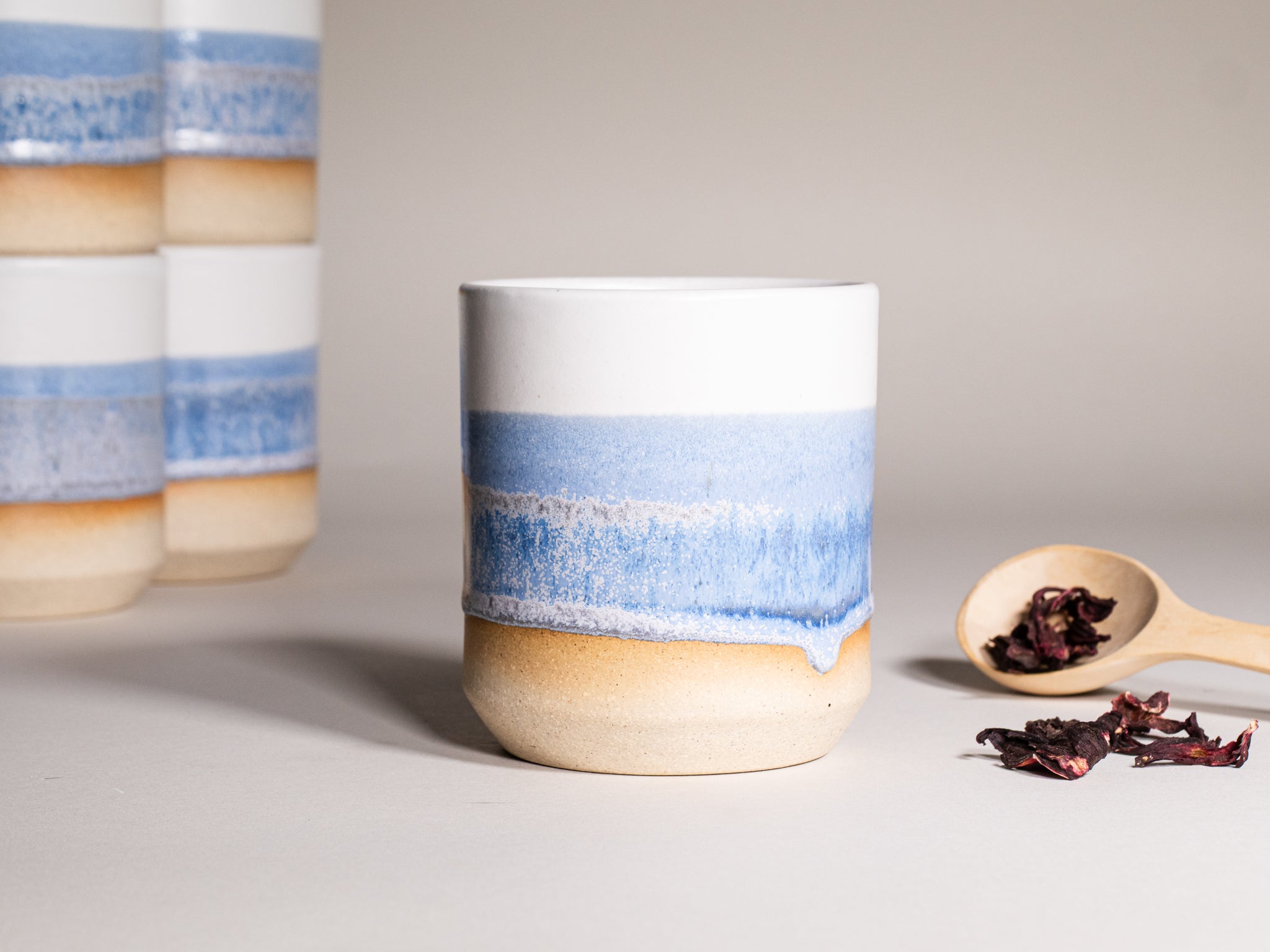 Spinware 14 oz Stoneware Tumbler — Blue-Purple & White