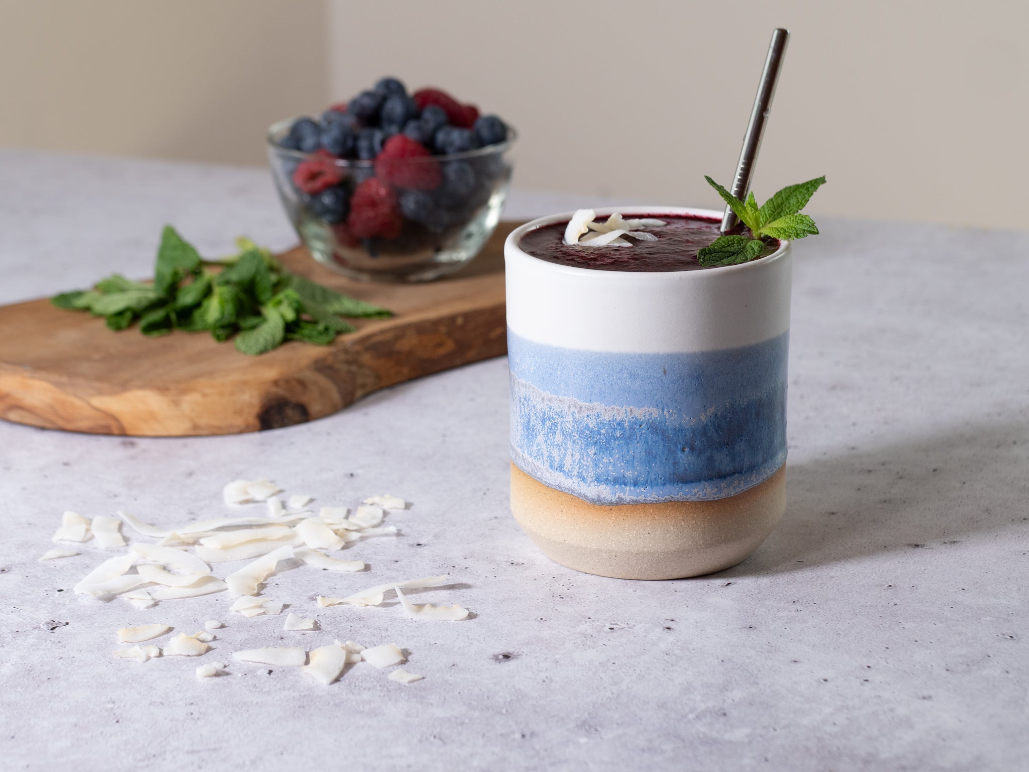 Spinware 14 oz Stoneware Tumbler — Blue-Purple & White