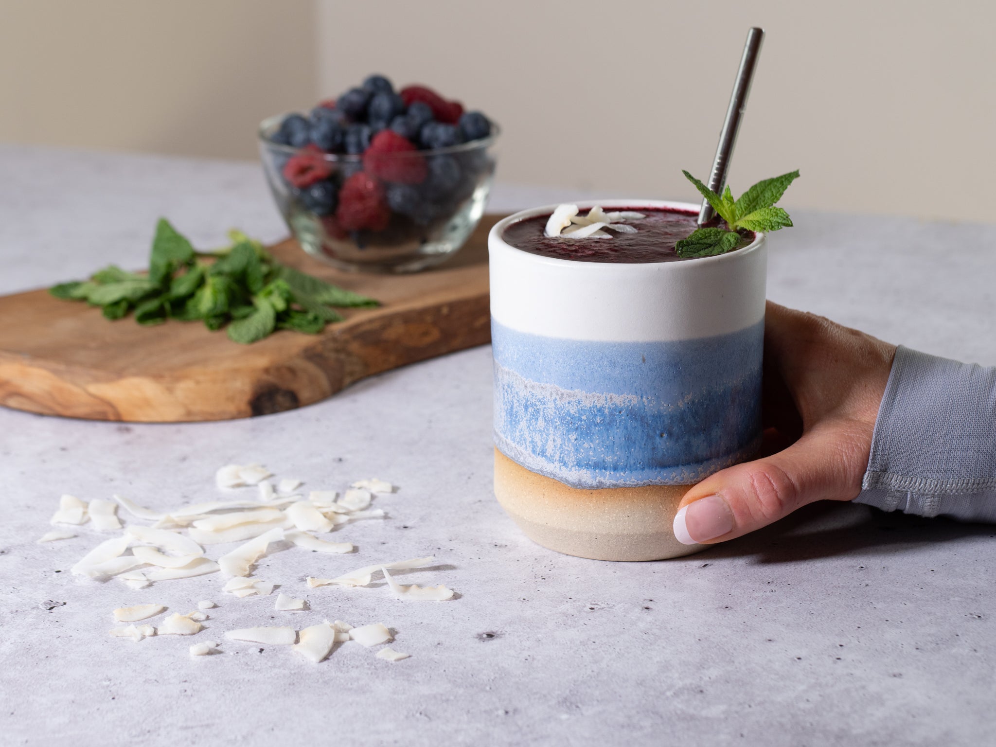 Spinware 14 oz Stoneware Tumbler — Blue-Purple & White