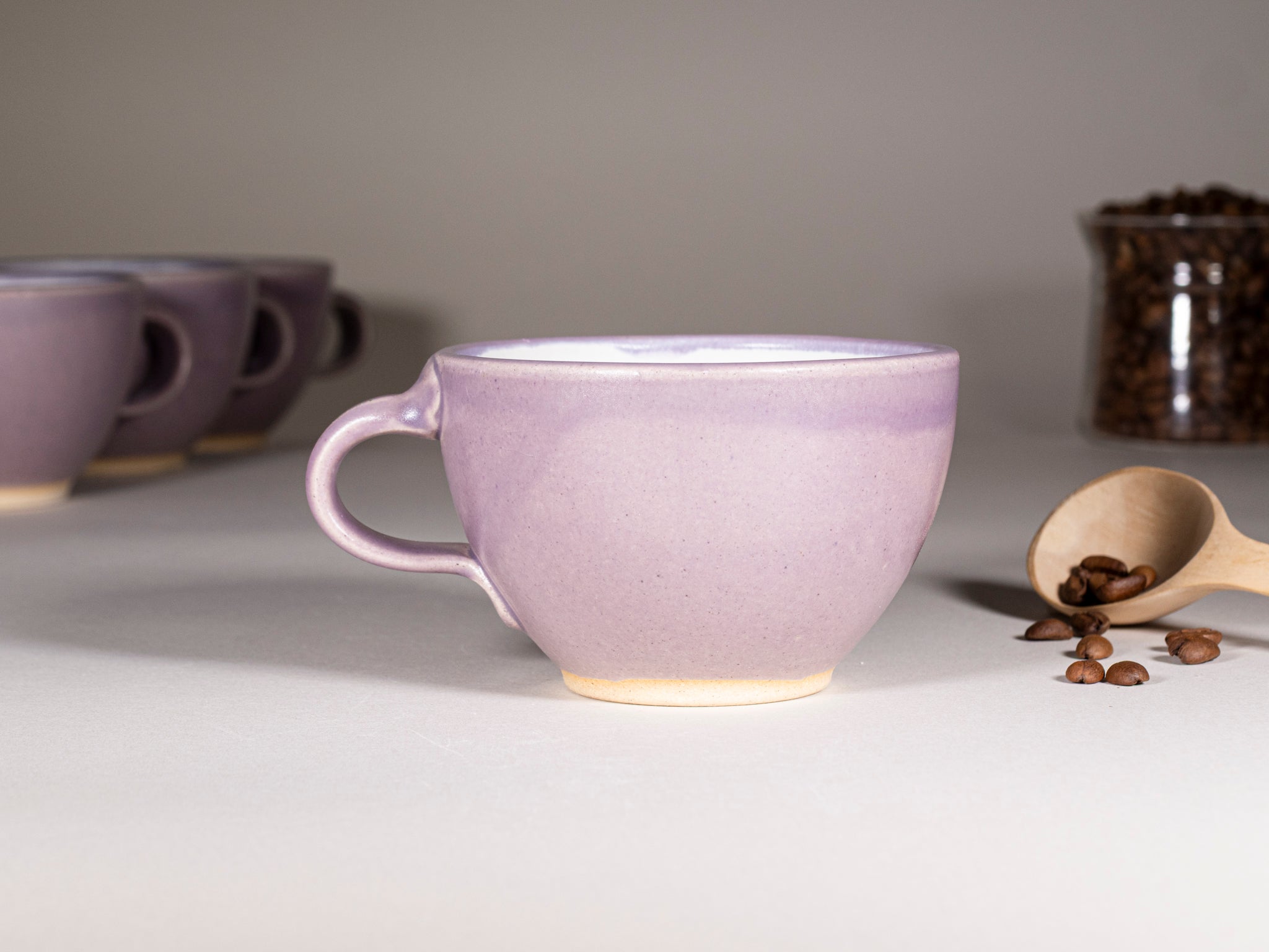 Spinware Latte Cup — Purple & White Stoneware (10–12 oz)