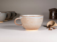 Spinware Latte Cup — Brown-Blue & White Stoneware (10–12 oz)