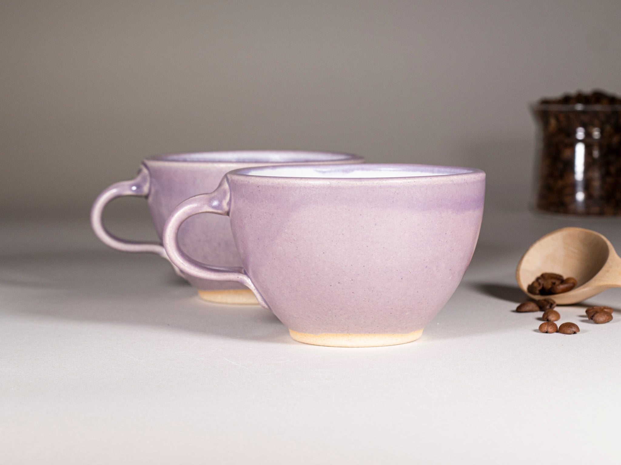Spinware Latte Cup — Purple & White Stoneware (10–12 oz)