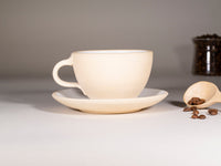 Spinware Latte Cup — Sandy & White Stoneware (10–12 oz)