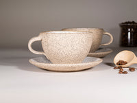 Spinware Latte Cup — Speckled & White Stoneware (10–12 oz)