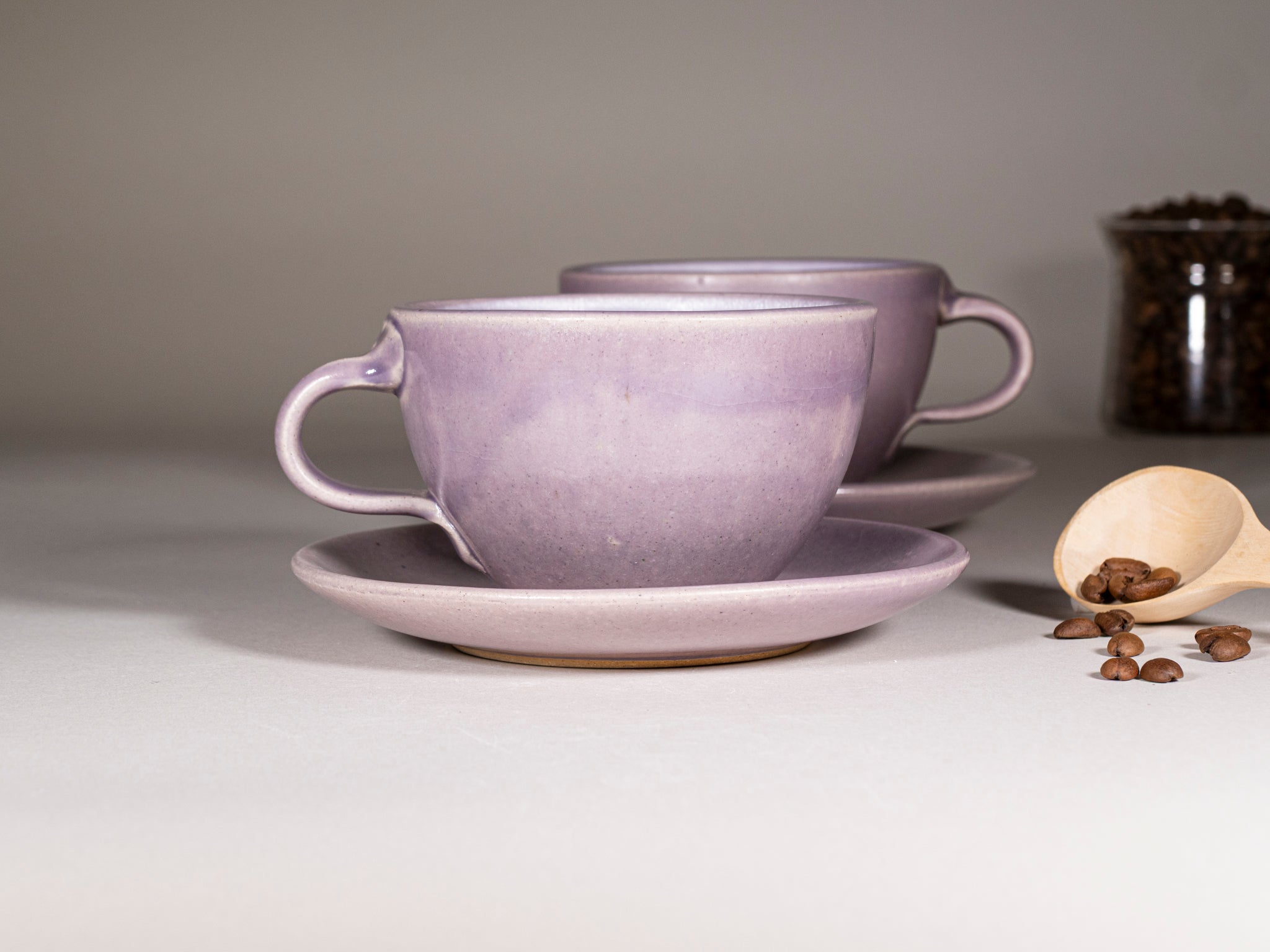 Spinware Latte Cup — Purple & White Stoneware (10–12 oz)