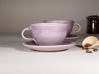 Spinware Latte Cup — Purple & White Stoneware (10–12 oz)