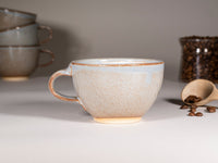 Spinware Latte Cup — Brown-Blue & White Stoneware (10–12 oz)