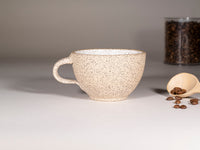 Spinware Latte Cup — Speckled & White Stoneware (10–12 oz)