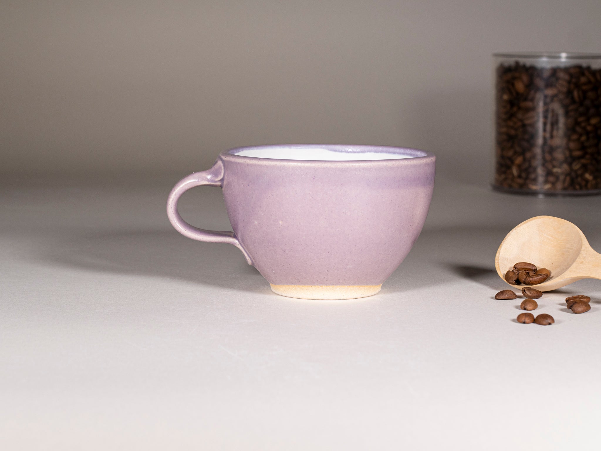 Spinware Latte Cup — Purple & White Stoneware (10–12 oz)