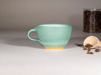 Spinware Latte Cup — Green & White Stoneware (10–12 oz)