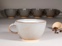 Spinware Latte Cup — Brown-Blue & White Stoneware (10–12 oz)