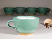 Spinware Latte Cup — Green & White Stoneware (10–12 oz)