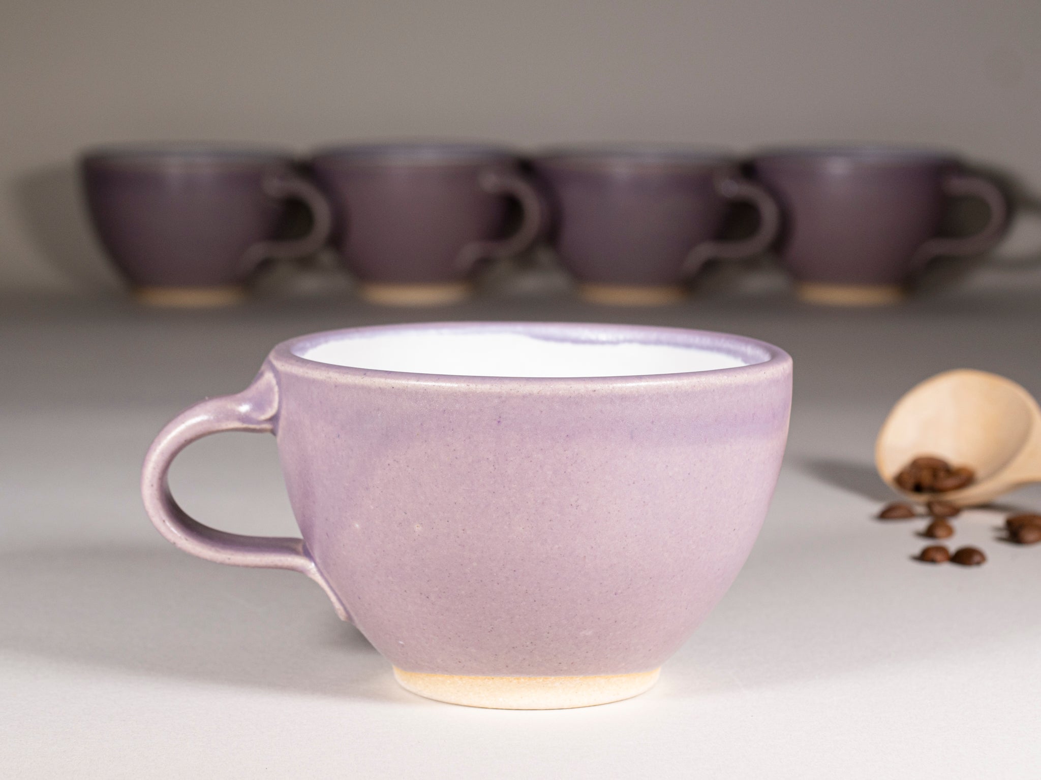 Spinware Latte Cup — Purple & White Stoneware (10–12 oz)
