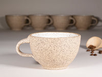 Spinware Latte Cup — Speckled & White Stoneware (10–12 oz)