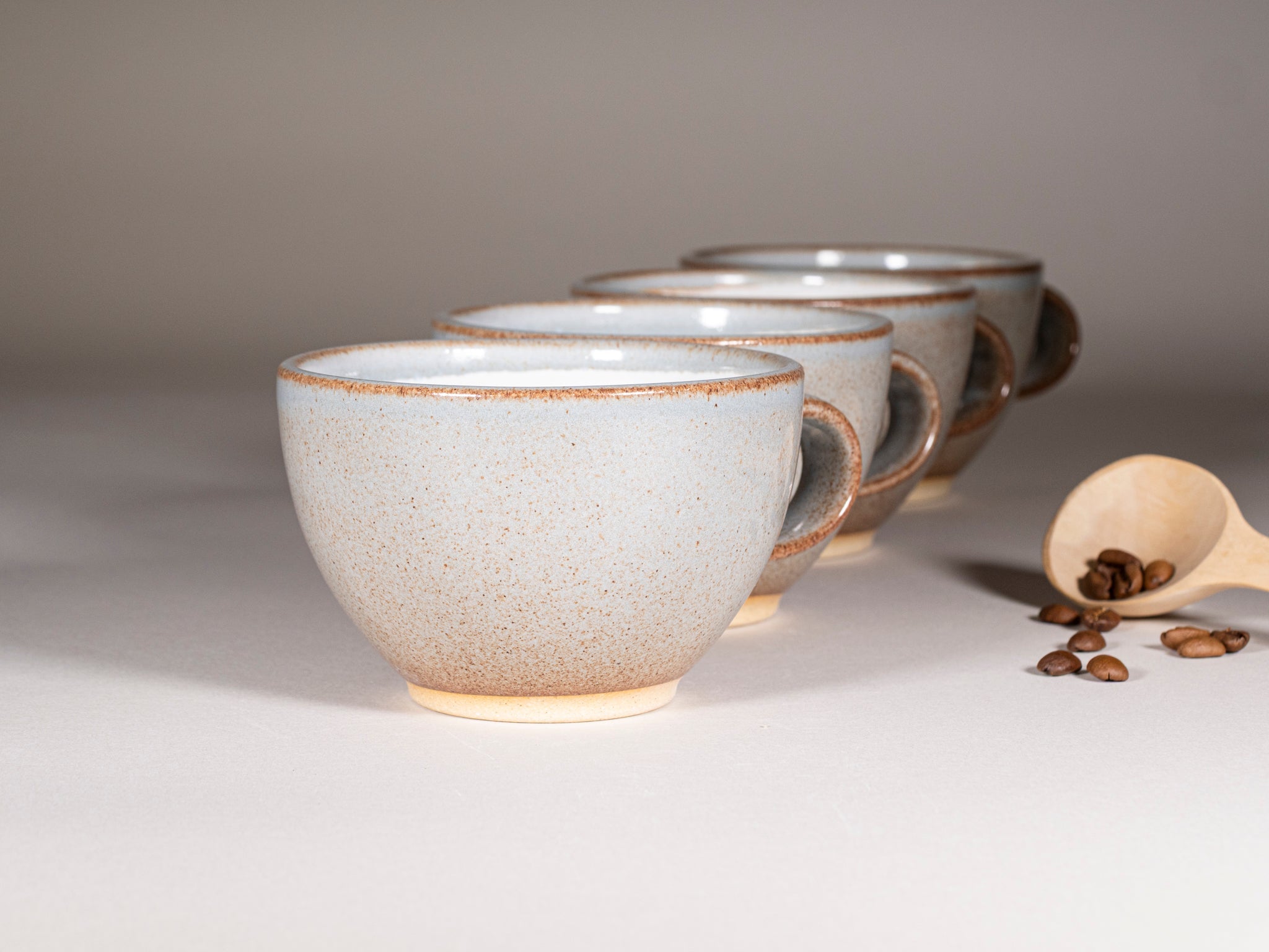 Spinware Latte Cup — Brown-Blue & White Stoneware (10–12 oz)