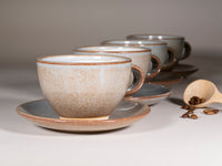 Spinware Latte Cup — Brown-Blue & White Stoneware (10–12 oz)