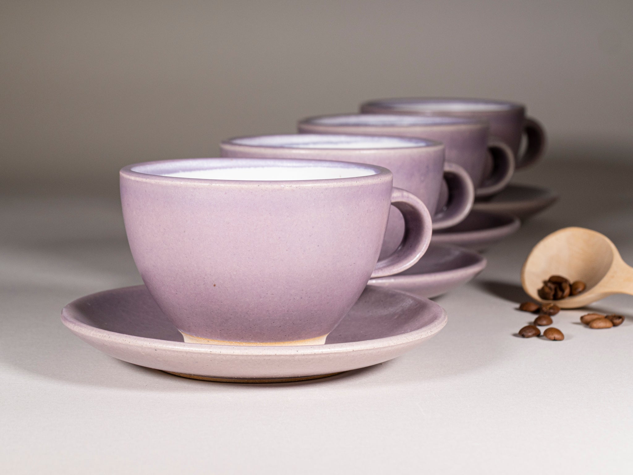 Spinware Latte Cup — Purple & White Stoneware (10–12 oz)