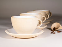 Spinware Latte Cup — Sandy & White Stoneware (10–12 oz)