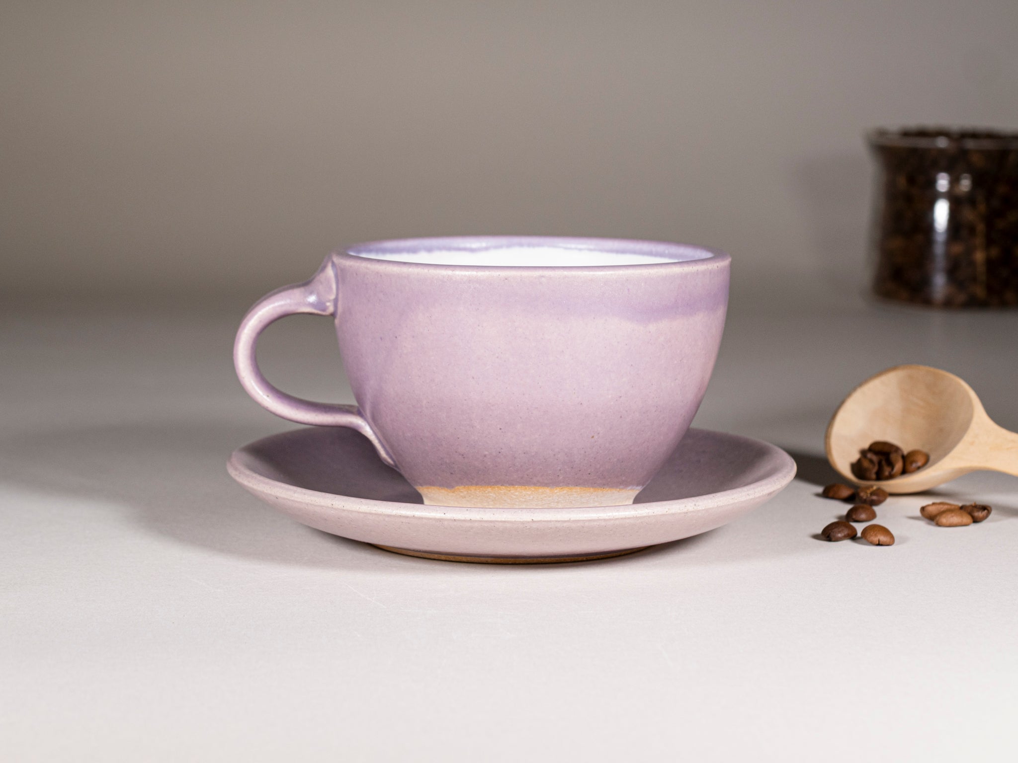 Spinware Latte Cup — Purple & White Stoneware (10–12 oz)