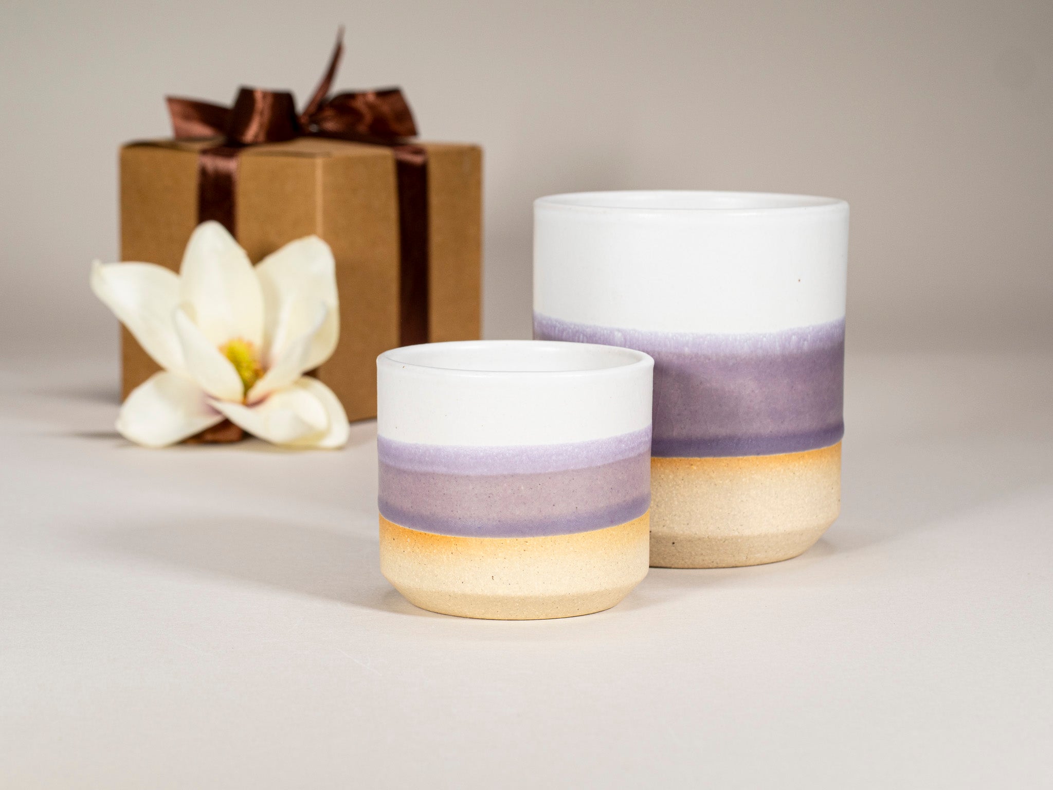 Spinware Cup Duo Gift Set — Purple & White Stoneware