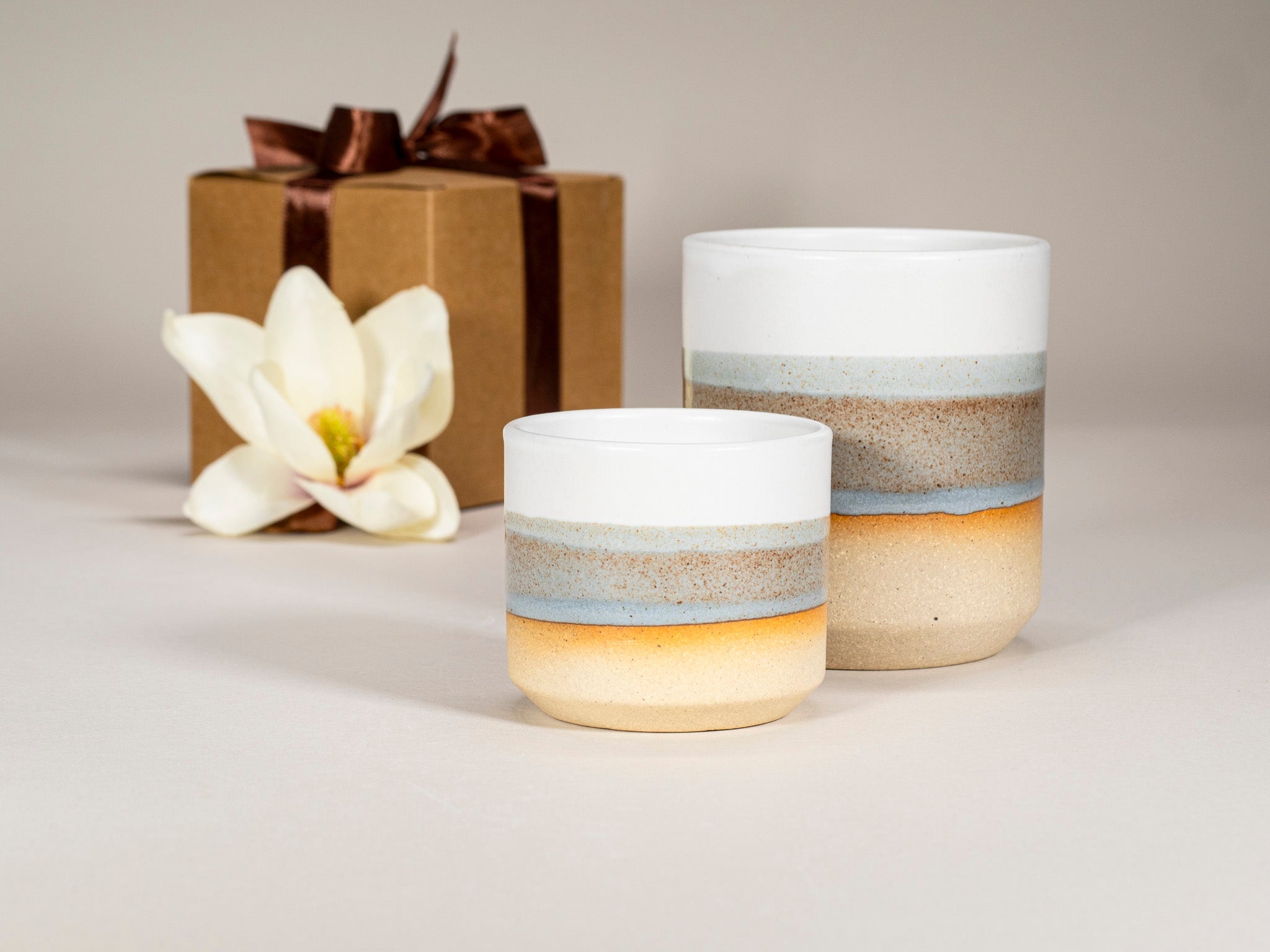 Spinware Cup Duo Gift Set — Brown-Blue & White Stoneware