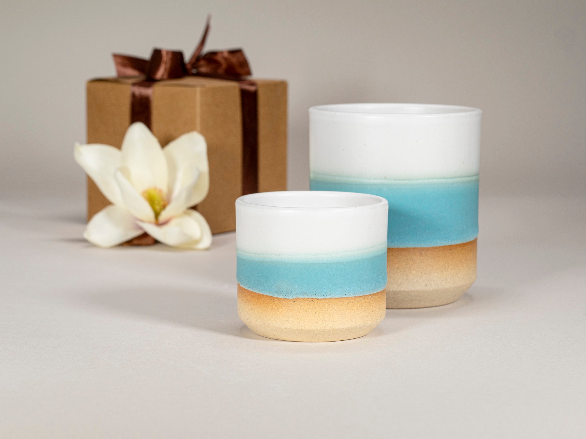 Spinware Cup Duo Gift Set — Turquoise & White Stoneware