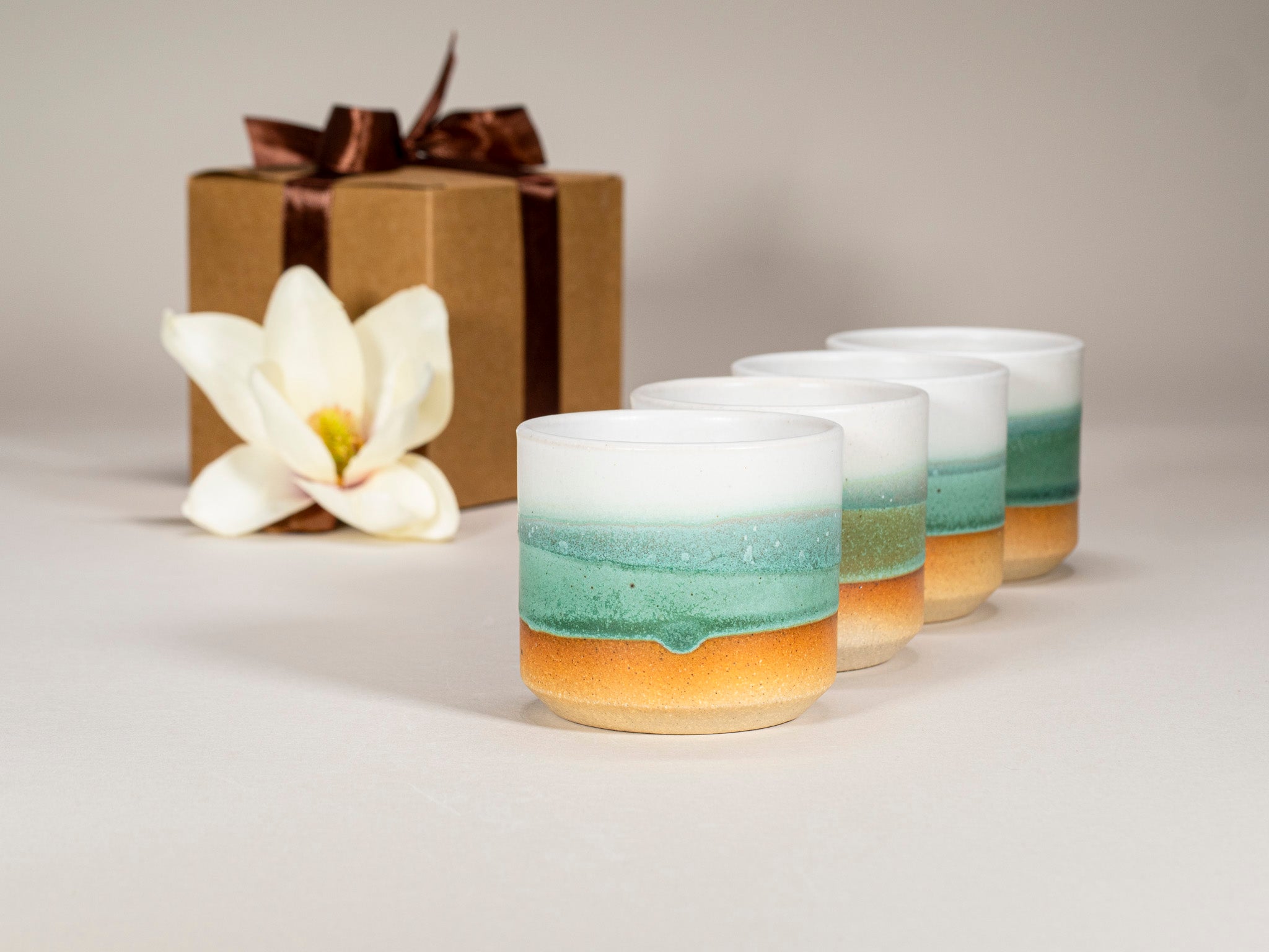Spinware Cup Duo Gift Set — Green & White Stoneware