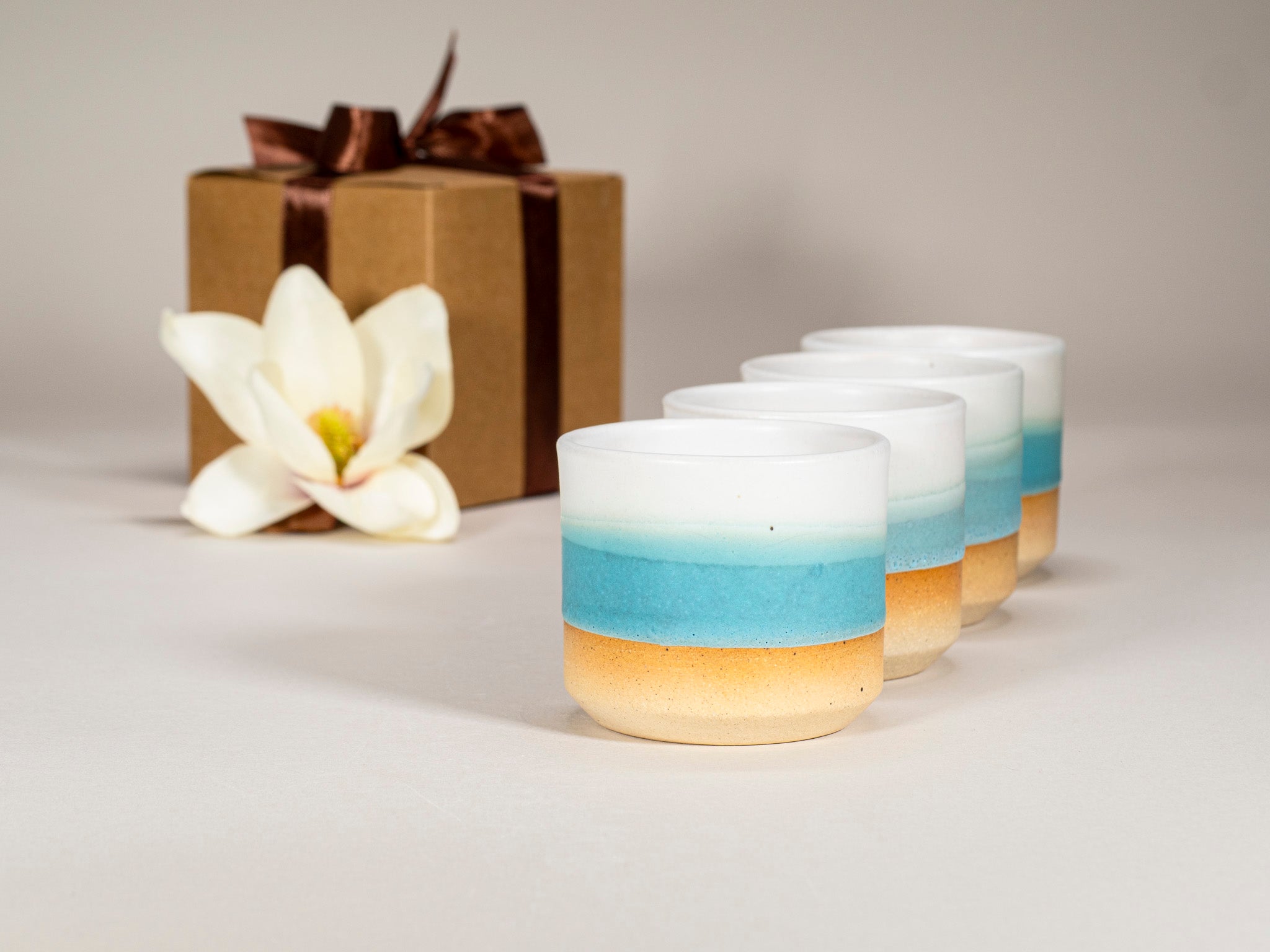 Spinware Cup Duo Gift Set — Turquoise & White Stoneware
