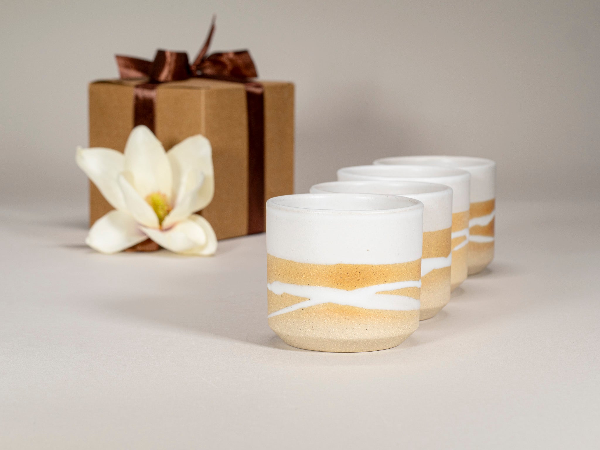 Spinware Cup Duo Gift Set — Sandy & White Trailed Stoneware