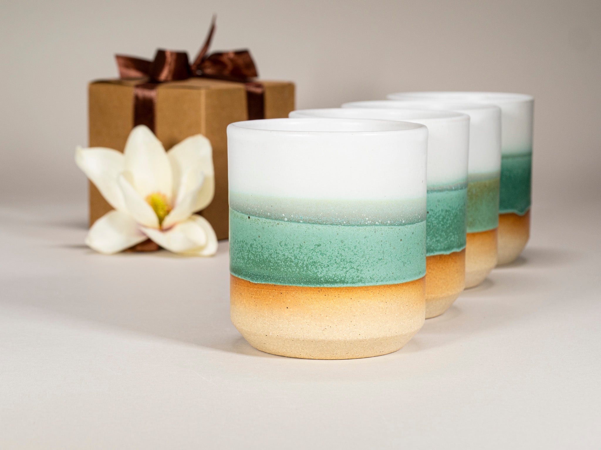 Spinware Cup Duo Gift Set — Green & White Stoneware