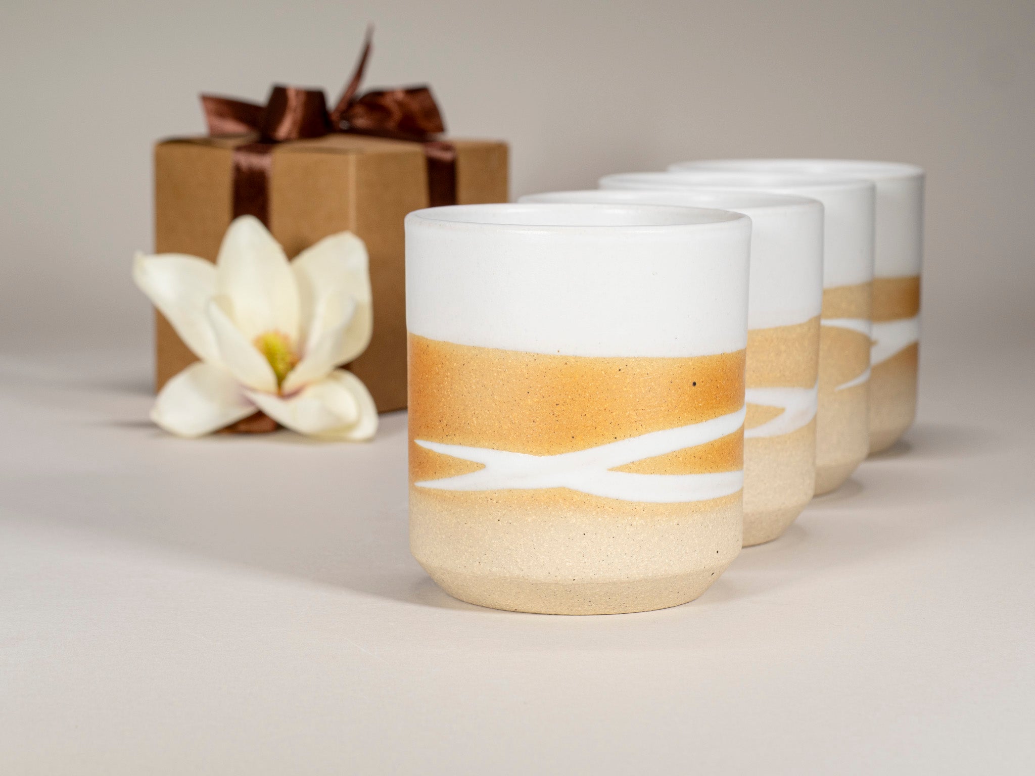 Spinware Cup Duo Gift Set — Sandy & White Trailed Stoneware