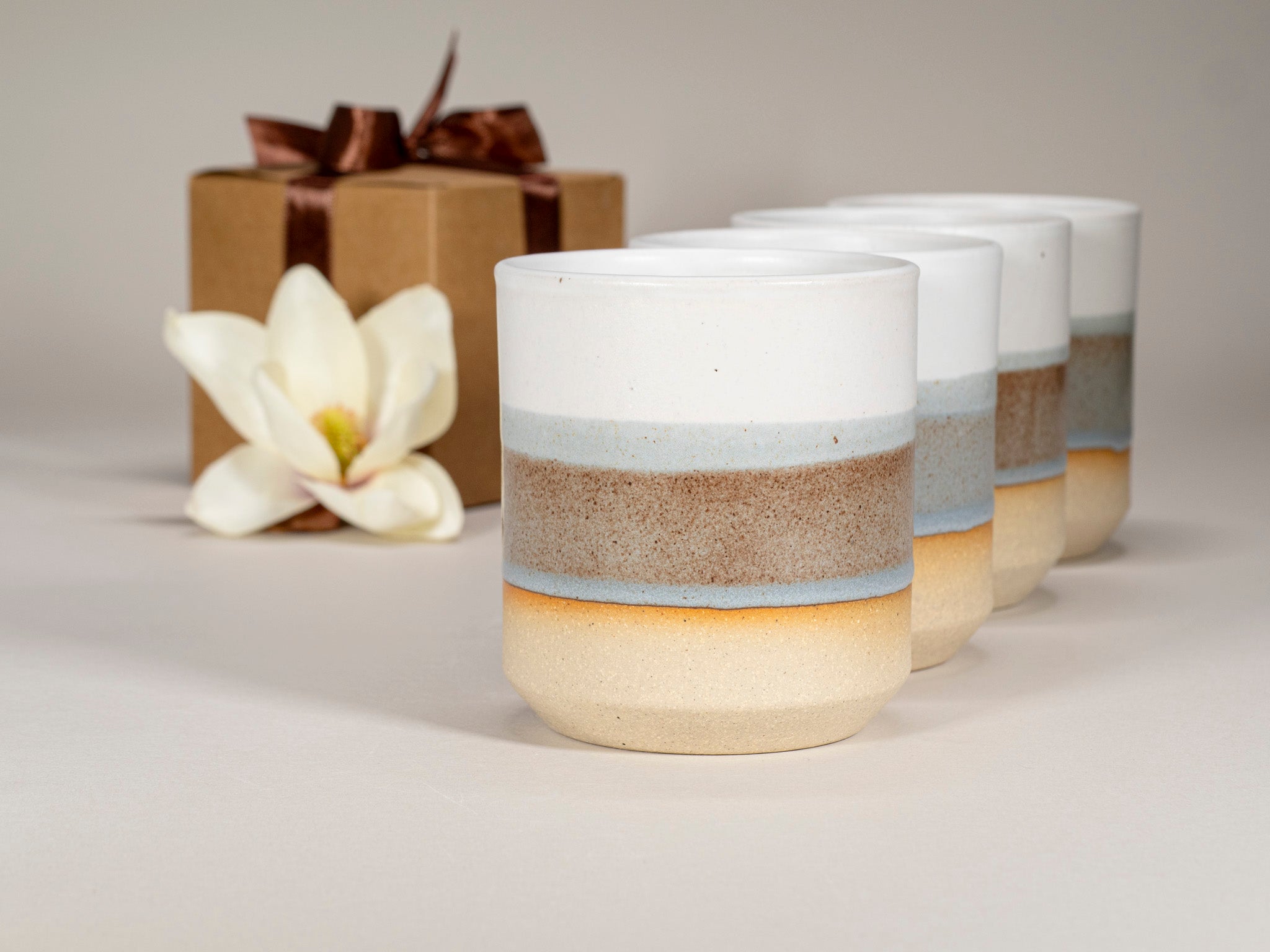 Spinware Cup Duo Gift Set — Brown-Blue & White Stoneware