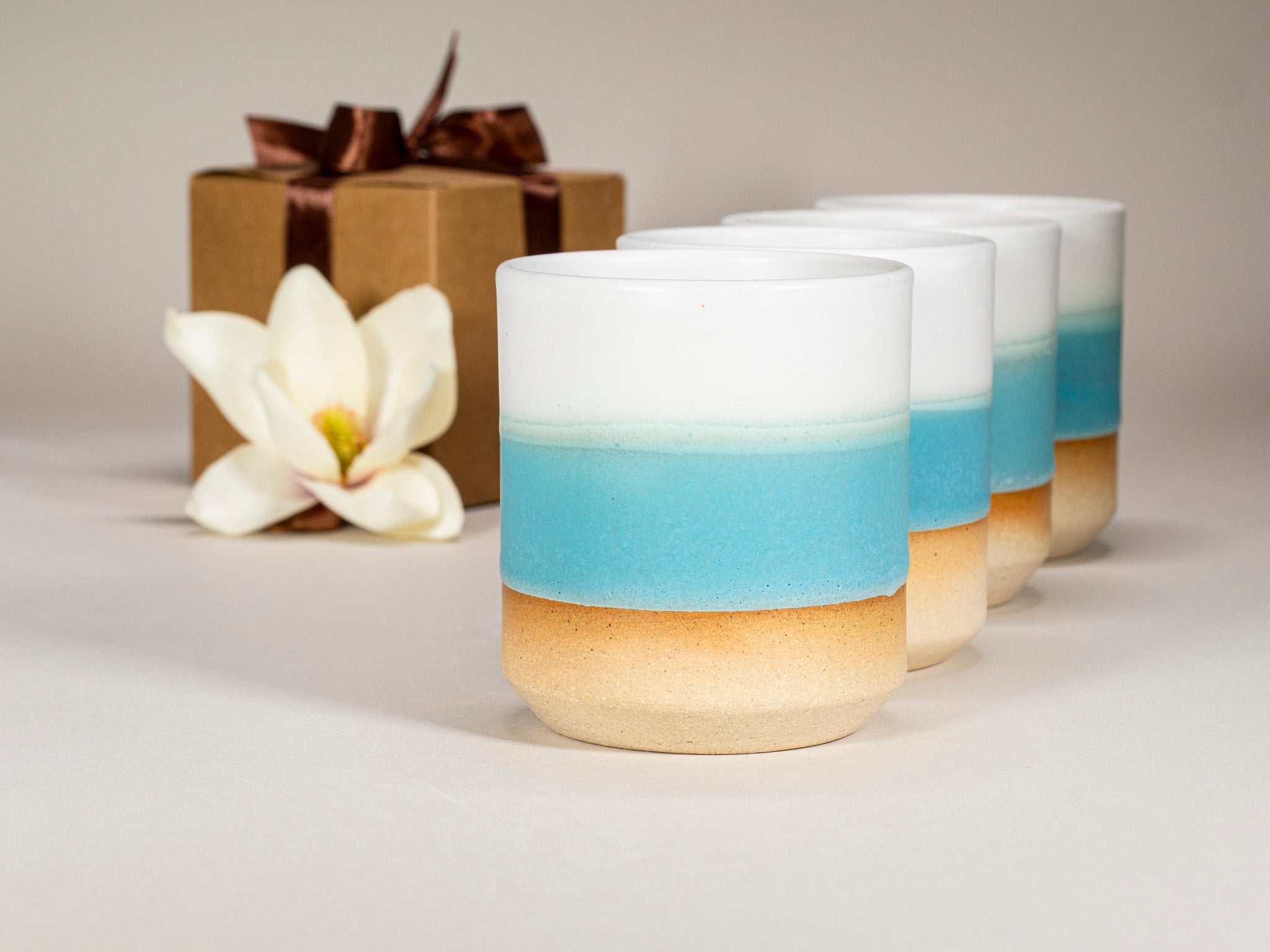 Spinware Cup Duo Gift Set — Turquoise & White Stoneware
