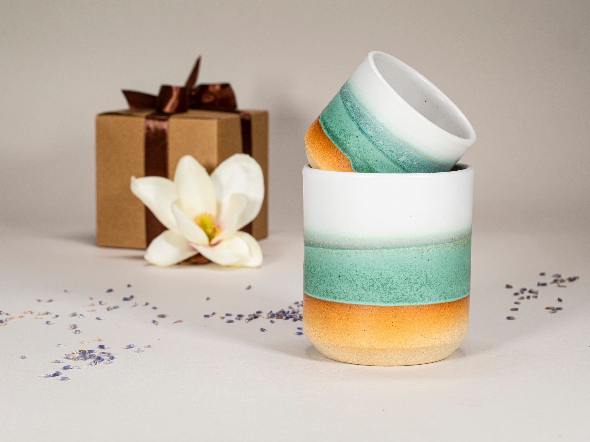 Spinware Cup Duo Gift Set — Green & White Stoneware