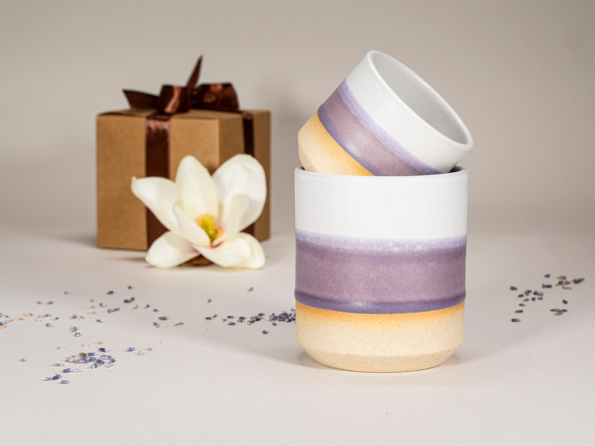 Spinware Cup Duo Gift Set — Purple & White Stoneware