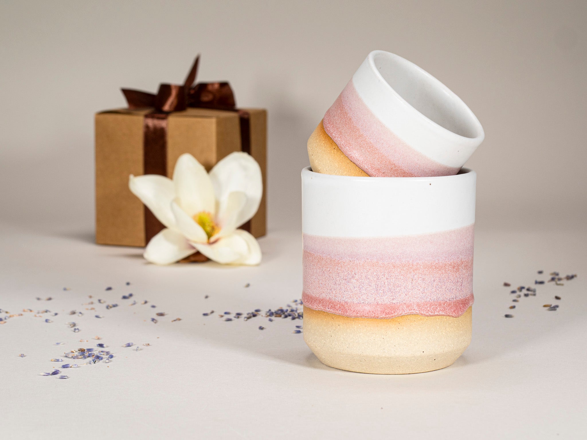 Spinware Cup Duo Gift Set — Pink & White Stoneware