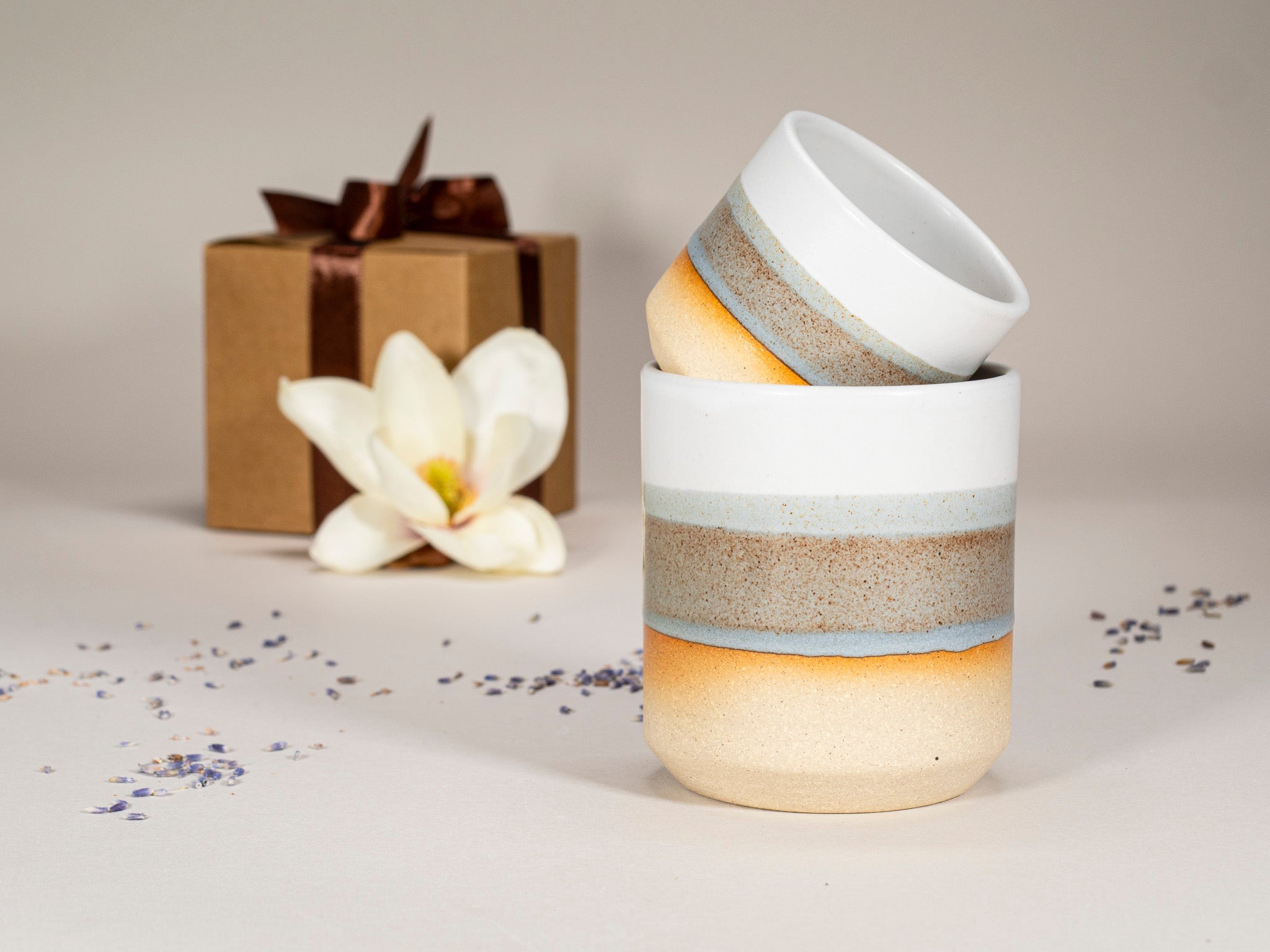 Spinware Cup Duo Gift Set — Brown-Blue & White Stoneware