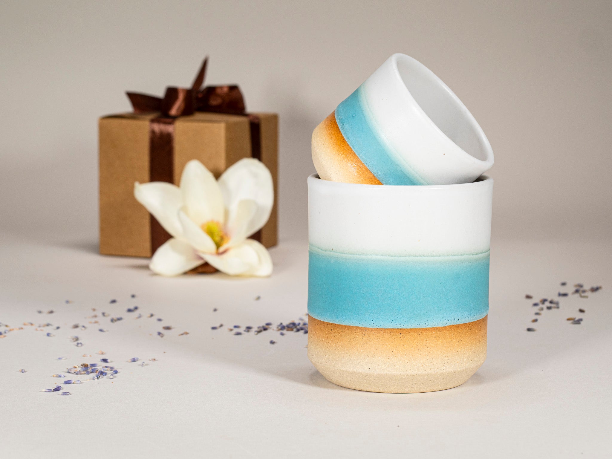 Spinware Cup Duo Gift Set — Turquoise & White Stoneware
