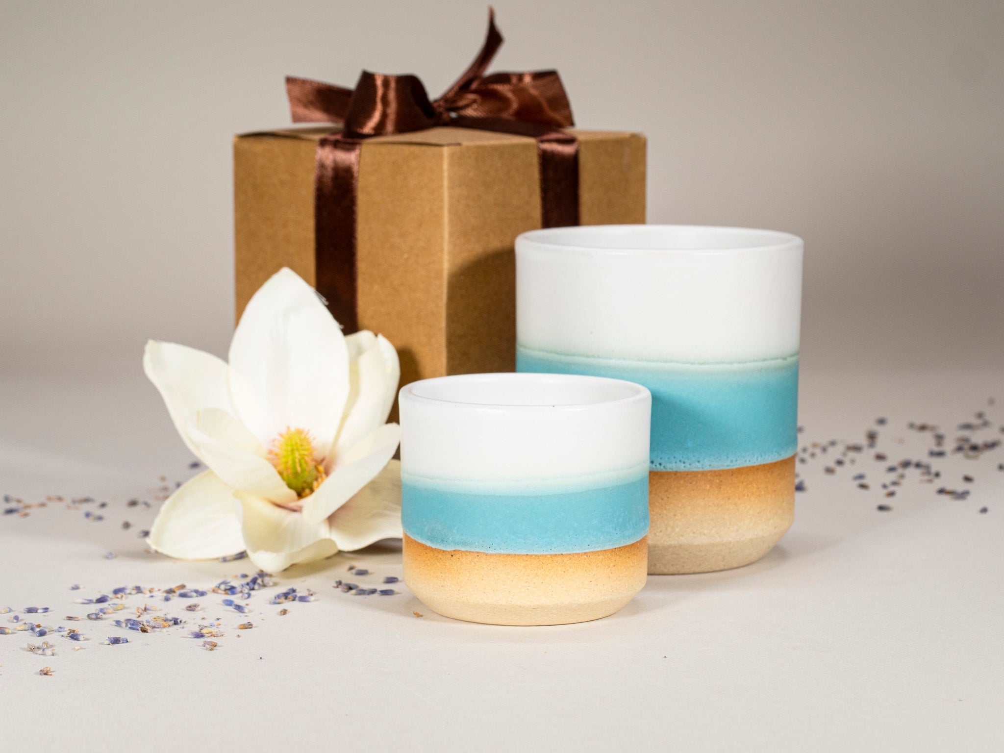 Spinware Cup Duo Gift Set — Turquoise & White Stoneware