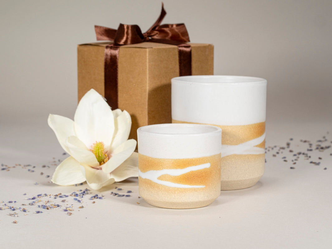 Spinware Cup Duo Gift Set — Sandy & White Trailed Stoneware