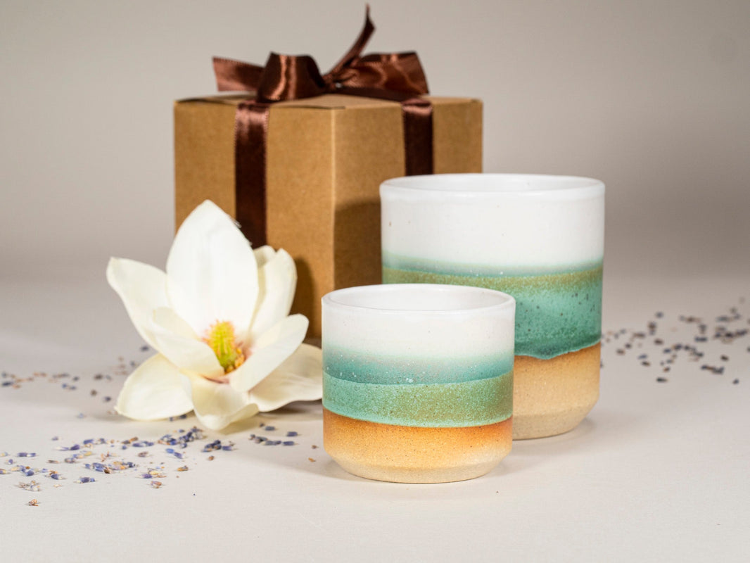 Spinware Cup Duo Gift Set — Green & White Stoneware