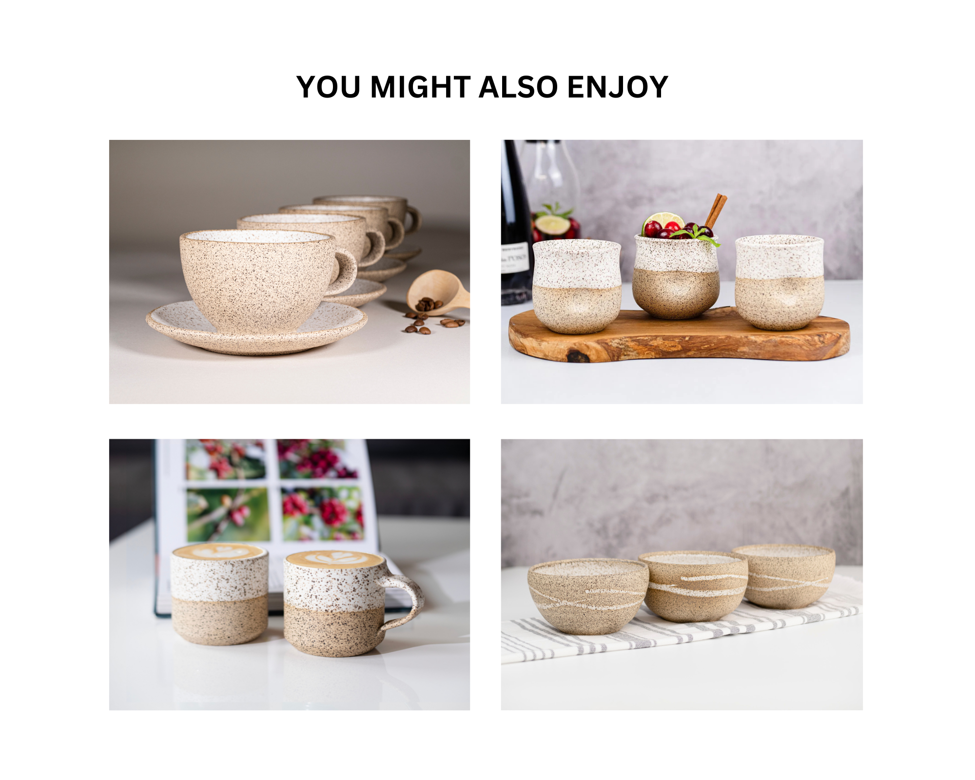 Spinware Latte Cup — Speckled & White Stoneware (10–12 oz)