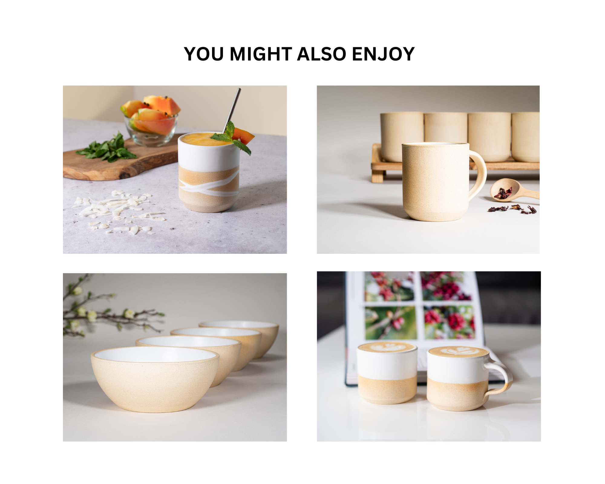 Spinware Latte Cup — Sandy & White Stoneware (10–12 oz)