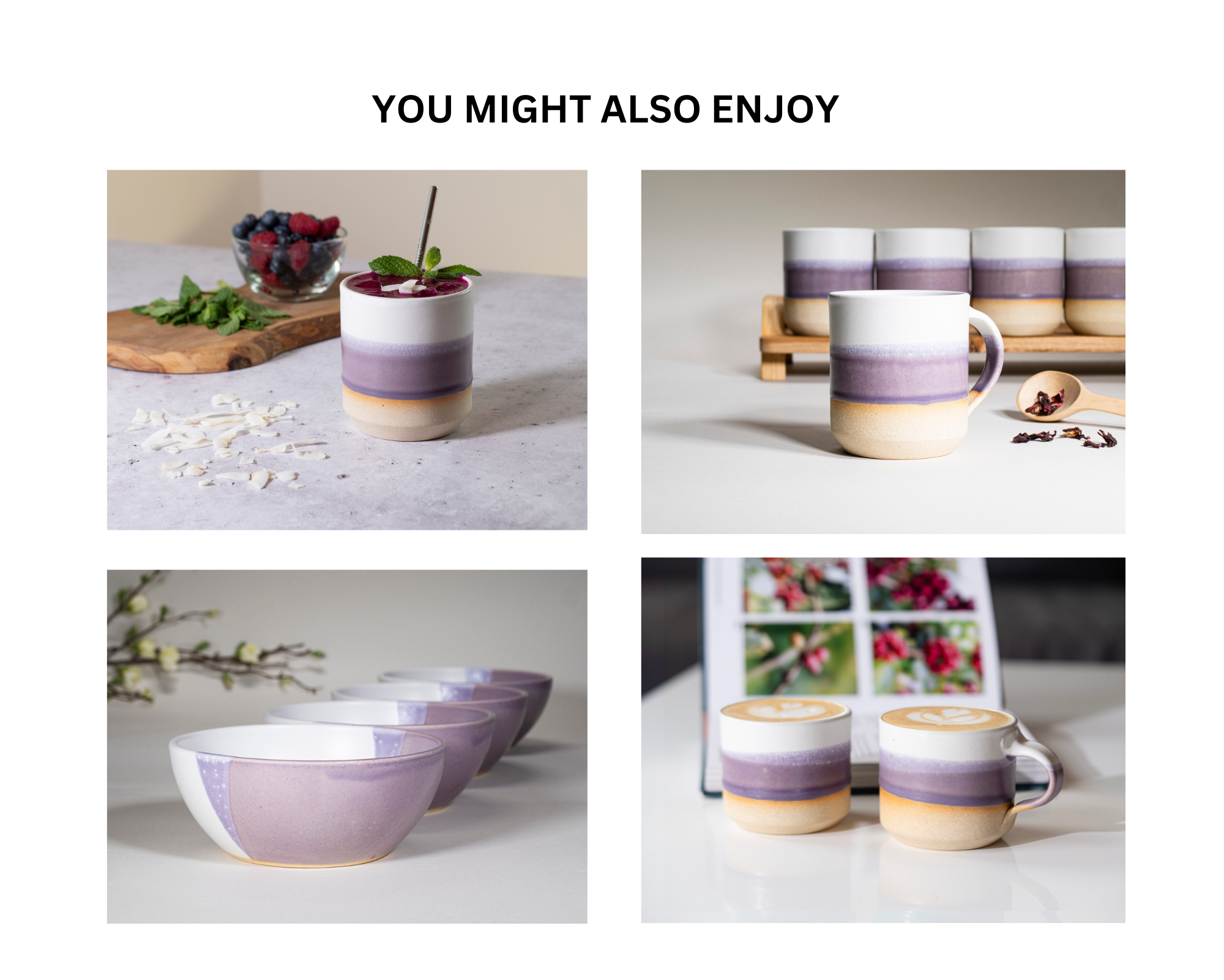 Spinware Latte Cup — Purple & White Stoneware (10–12 oz)