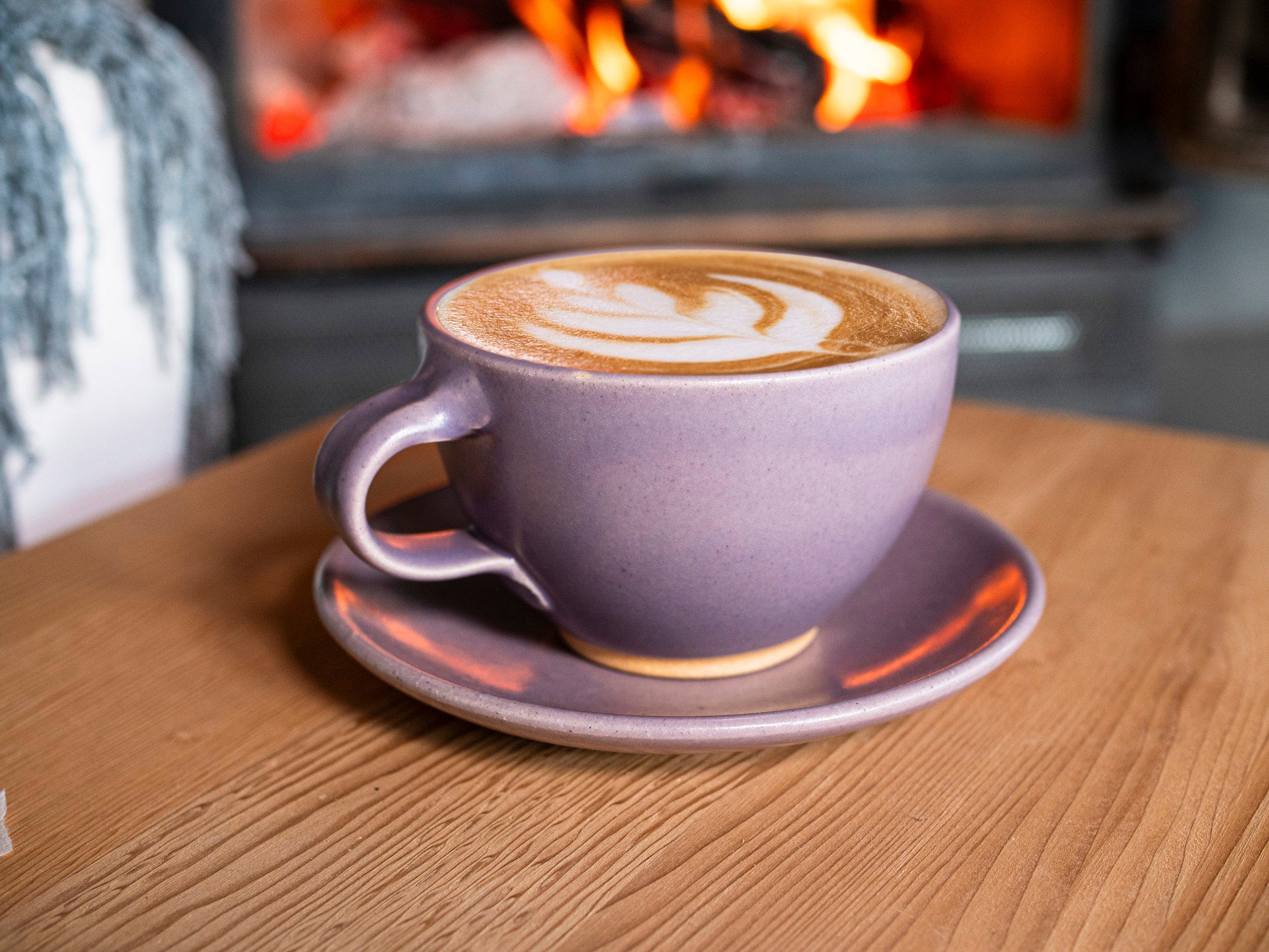 Spinware Latte Cup — Purple & White Stoneware (10–12 oz)