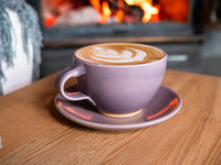 Spinware Latte Cup — Purple & White Stoneware (10–12 oz)