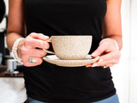 Spinware Latte Cup — Speckled & White Stoneware (10–12 oz)